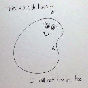 cute bean drawing by Kim Bongiorno who loves to eat cute baby faces